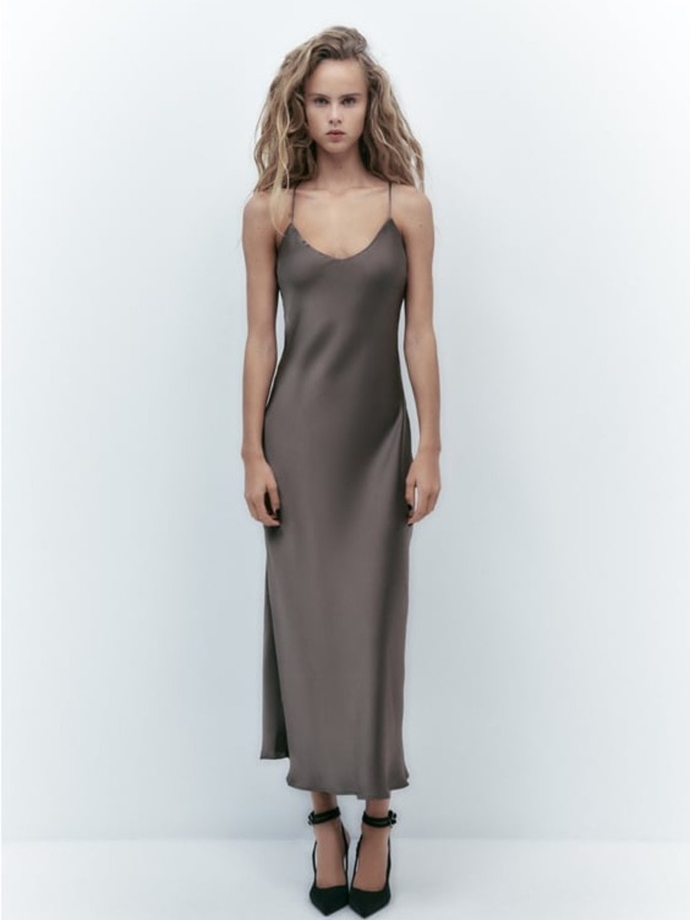 Zara Satin Low Back Flowy Slip Maxi Dress